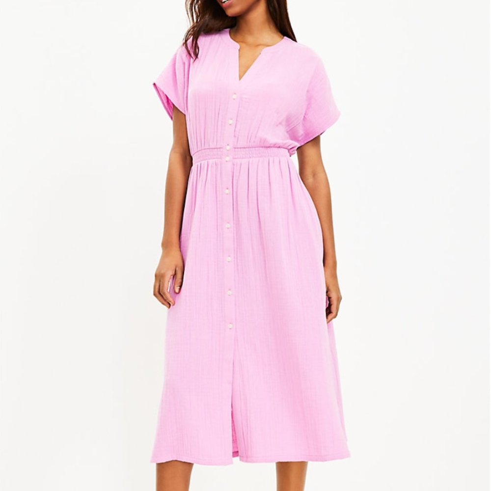 Loft Pink Gauze Midi Shirtdress